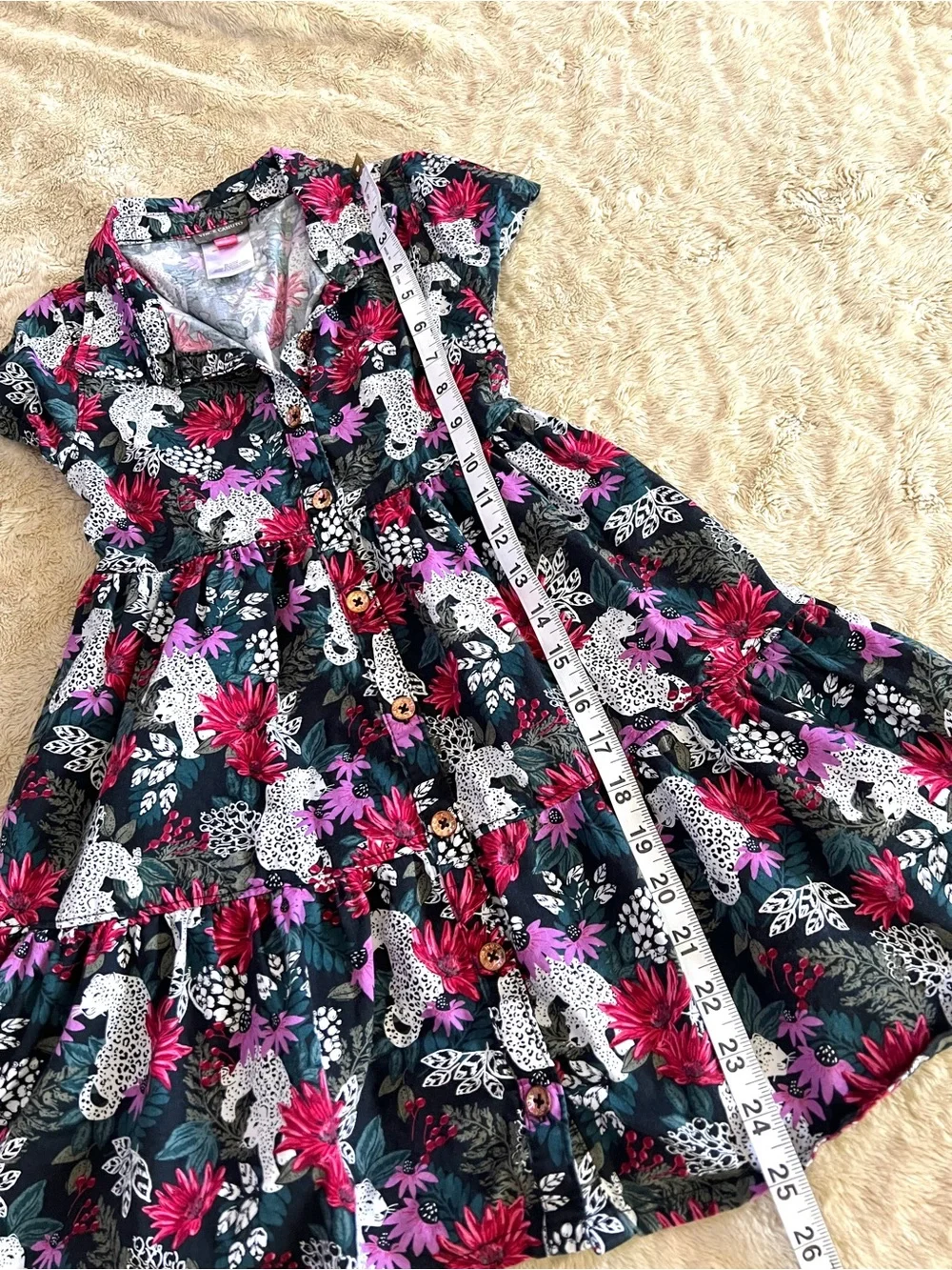 VINCE CAMUTO Girl's Leopard Jungle Botanical Print Dress Size 7
